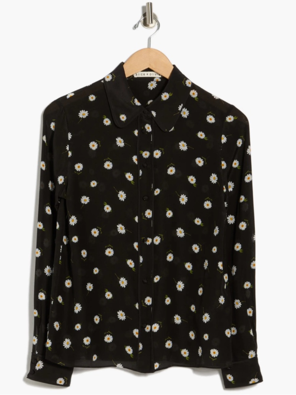 Alice + Olivia (nwt $395) Willa 
Black Daisy Silk Button-Up Shirt sz M